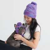 Cappello con pompon umano - Viola e lavanda