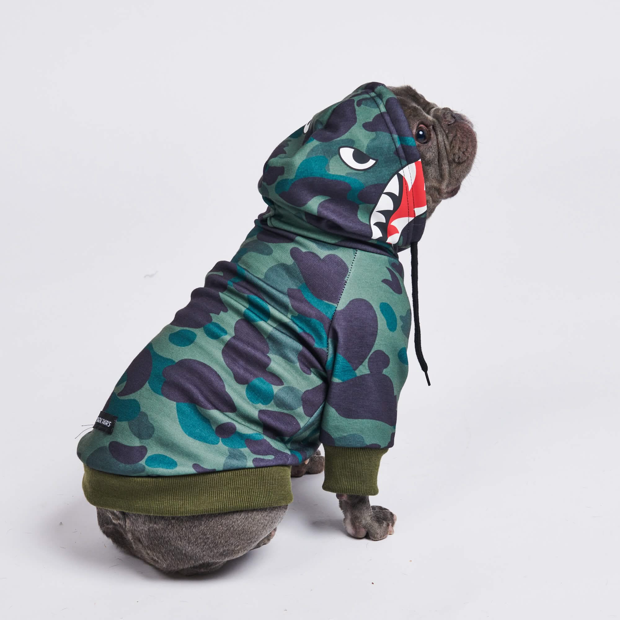Felpa con Cappuccio per Cani Mostro Squalo Verde Mimetico