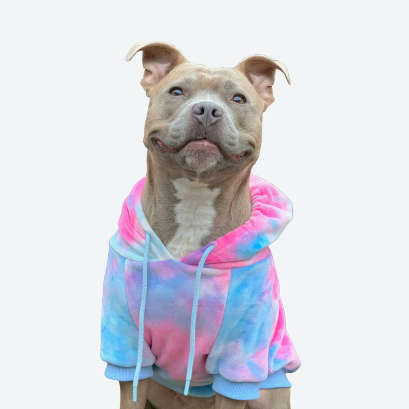 Felpa con cappuccio per cani in velluto Tintura per cravatta Rosa e Blu 