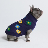 Maglione per cane lavorato a maglia - Fiori Blu Verdi Gialli