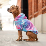 Felpa con cappuccio per cani in velluto Tintura per cravatta Rosa e Blu 