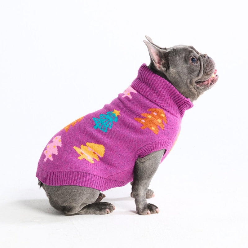 Maglione natalizio a maglia per cani – Alberi di zucchero magenta