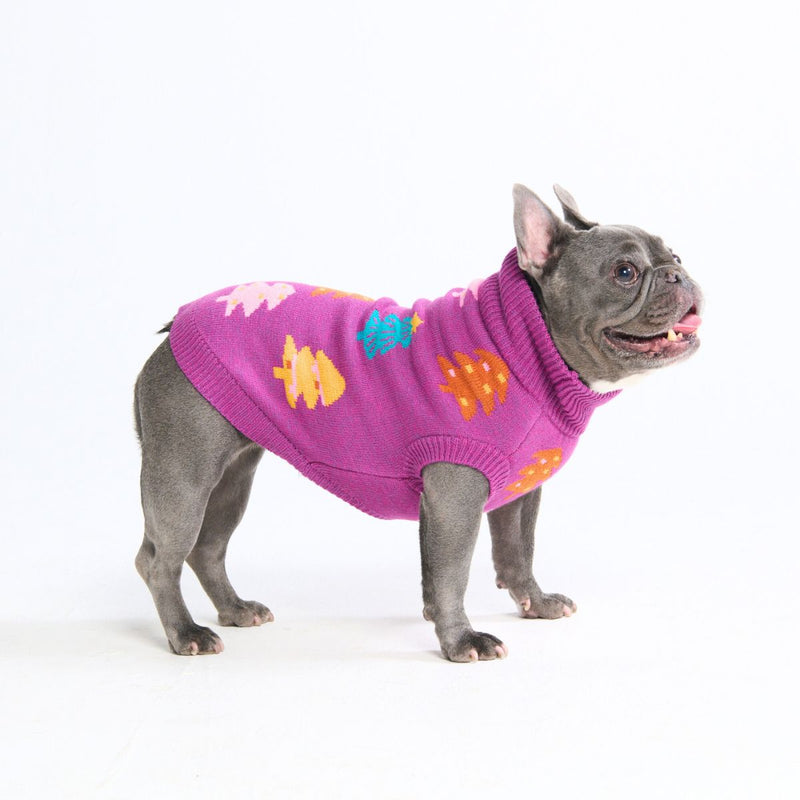 Maglione natalizio a maglia per cani – Alberi di zucchero magenta