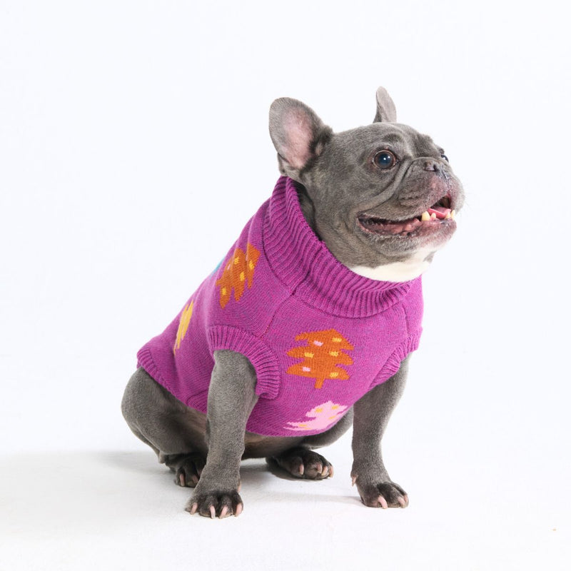 Maglione natalizio a maglia per cani – Alberi di zucchero magenta