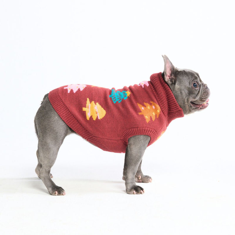 Maglione natalizio a maglia per cani – Alberi di zucchero castagna