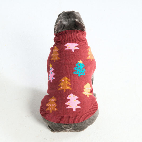 Maglione natalizio a maglia per cani – Alberi di zucchero castagna