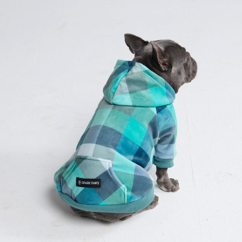 Maglione in Velluto per Cani - Turchese a Quadri