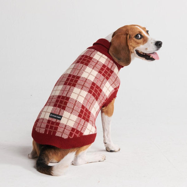 Maglione per cane lavorato a maglia - Quadretti rossi