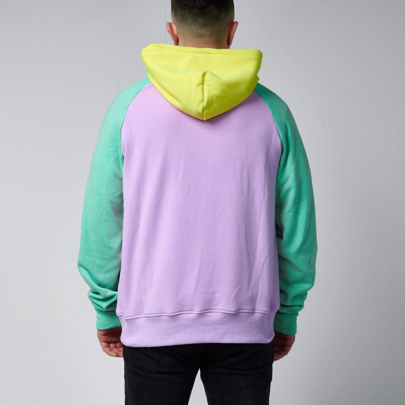 Felpa con Cappuccio Viola, Turchese e Giallo