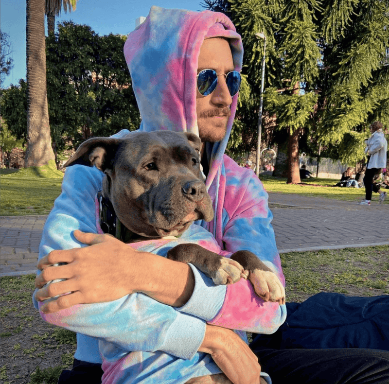 Felpa con cappuccio per cani in velluto Tintura per cravatta Rosa e Blu 