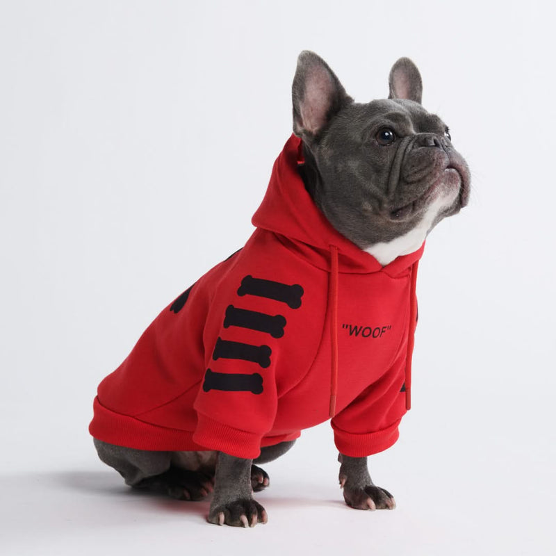 Felpa per cani con cappuccio "WOOF" - Rossa